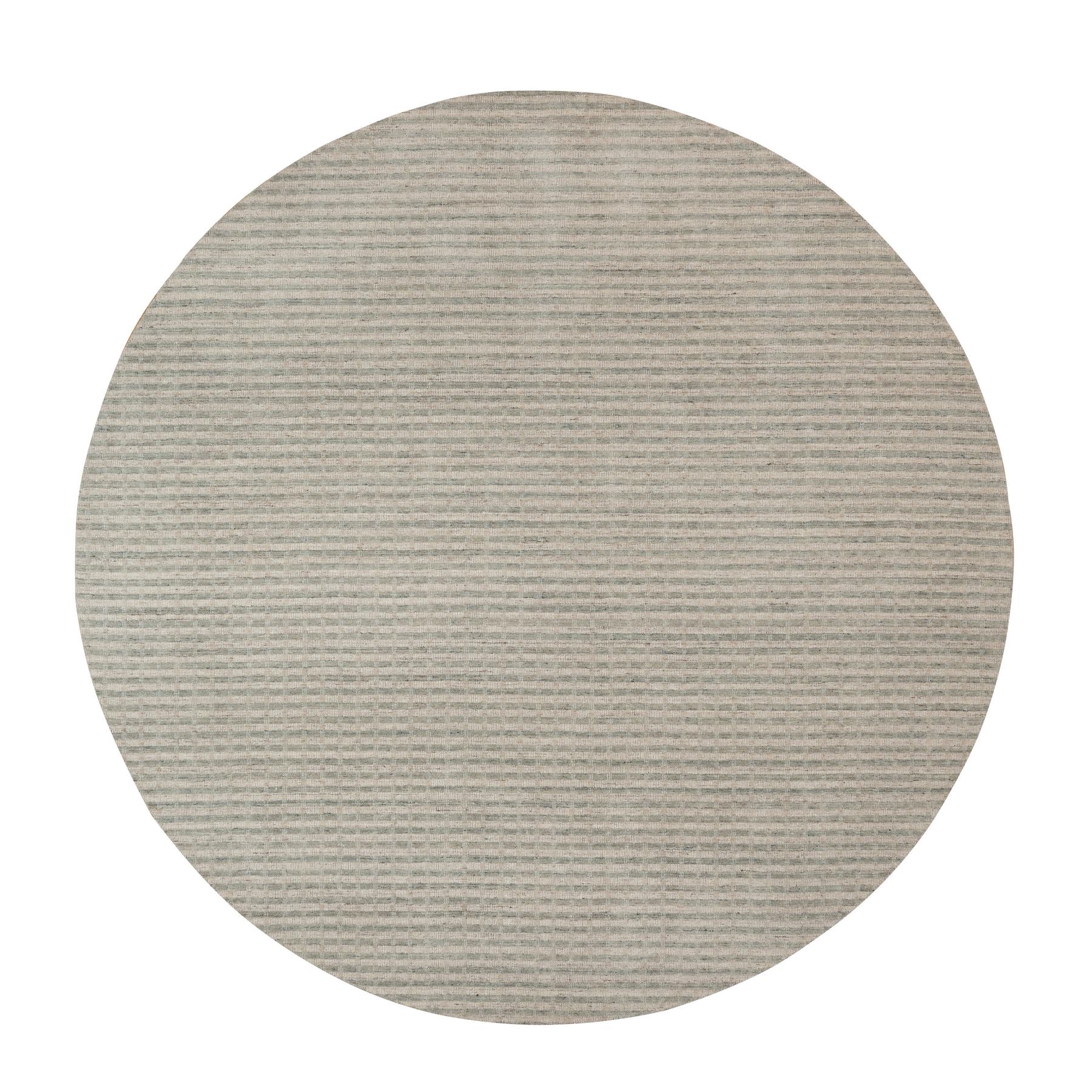 12'x12' Tan Brown and Gray, Stripes Design with Salt and Pepper Effect, Undyed Natural Wool, Hand Loomed, Round, Oriental Rug 